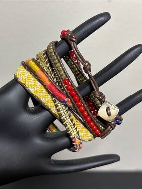 Nakamol Brown Leather Boho Colorful Beaded Wrap Bracelet Adjustable